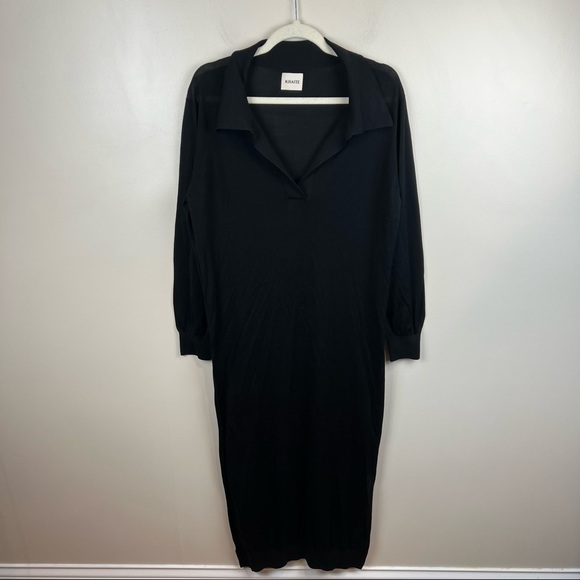 KHAITE Verena Long Sleeve Polo Stretch Silk Shirtdress in Large - Picture 2 of 9